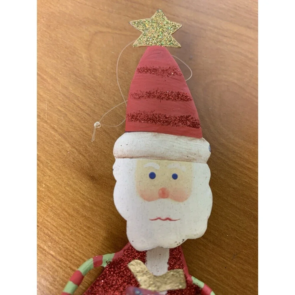 Santa Christmas Ornament Metal 8.5”x3” Movable Legs